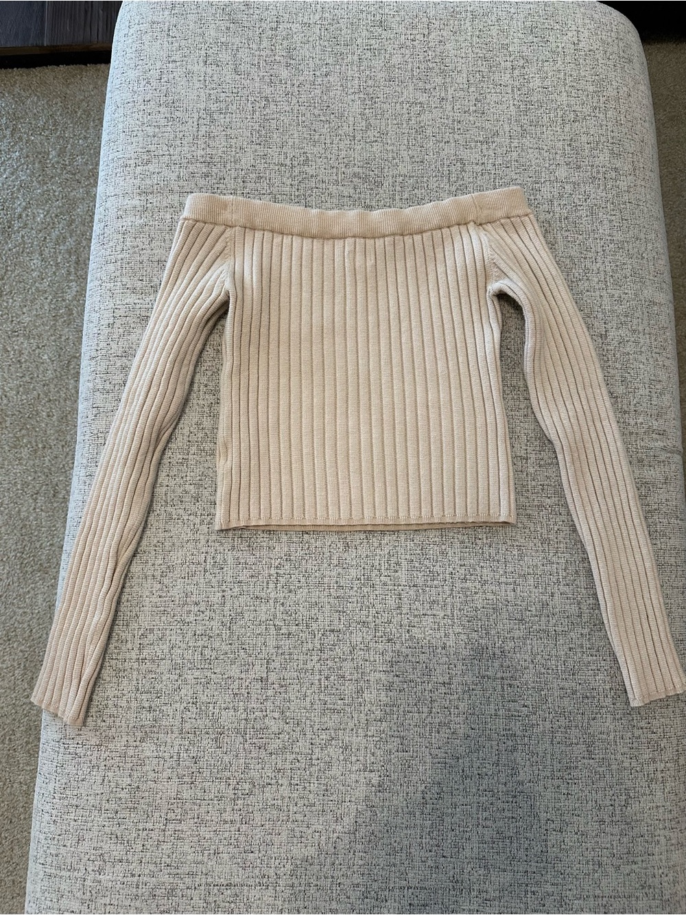 aerie Cream Ribbed Off-the-Shoulder Sweater